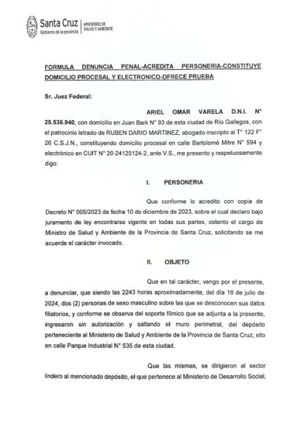 El Gobierno de Santa Cruz presentó denuncia por el atentado a los depósitos de Desarrollo y Salud en el Juzgado Federal