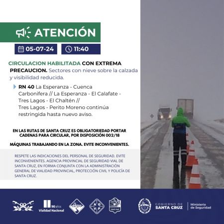 Habilitan circulación con extrema precaución y restringen en tramos de Ruta N°40